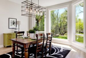 Dining room with large bay window